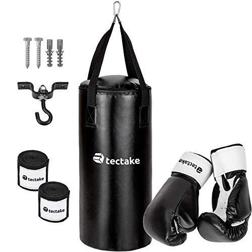 tectake Box Set Boxsack 56cm gefüllt mit 10kg + Halterung inkl. Boxhandschuhe und Bandagen von tectake