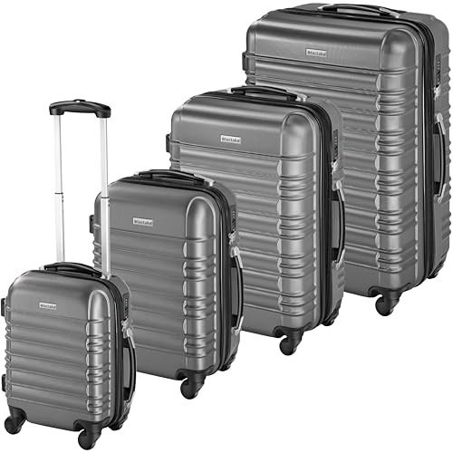 tectake 4 TLG Reisekoffer Set, Hartschalenkoffer Set, Trolley Kofferset, ABS Hartschalen Reisekofferset, Reisetasche, Trolley, Gepäck, Koffer Set, 4 Rollen, 360 Grad drehbar, Teleskopgriff - grau tectake 4 TLG Reisekoffer Set, Hartschalenkoffer Set, Trolley Kofferset, ABS Hartschalen Reisekofferset, Reisetasche, Trolley, Gepäck, Koffer Set, 4 Rollen, 360 Grad drehbar, Teleskopgriff - grau von tectake