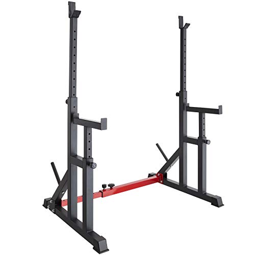 tectake 404237 Squat Rack, Höhe und Breite verstellbare Langhantelablage, Kniebeugenständer mit Sicherheitsablage und Scheibenständer, Langhantelständer für Zuhause Fitness Training Home Gym von tectake