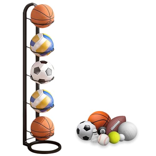 thirei 5 Etagen Ball Lagerregal Fußball Ständer Vertikale Ball Lagerregal Ballständer zur Aufbewahrung von Basketbällen Fußbällen Volleybällen Schwarz von thirei