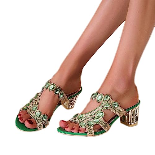 ticticlily Abendschuhe Damen Elegant Sandalen Damen mit Absatz Riemchenpumps Damen Sandalen Elegant Sandaletten mit Blockabsatz B Grün 37 von ticticlily