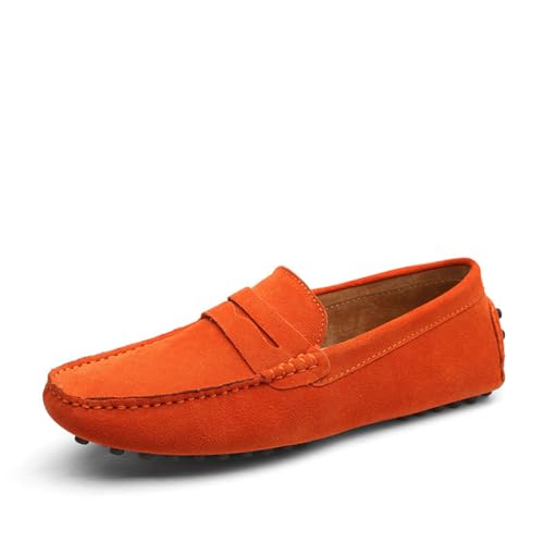 ticticlily Bootsschuhe Herren Wildleder Penny Loafers Gemütlich Fahrende Schuhe Mokassin Slippers A Orange 46 EU von ticticlily