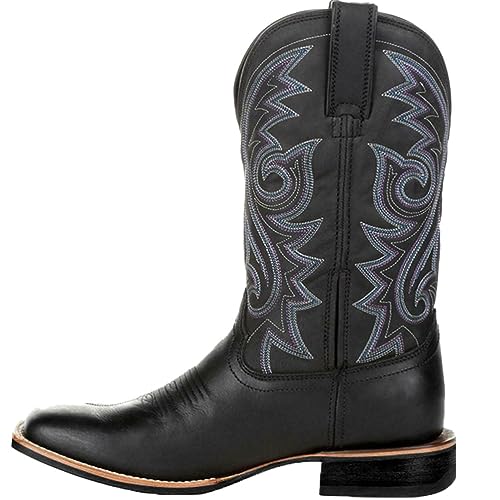 ticticlily Cowboy Boots Herren Unisex Westernstiefel Reitstiefel Weiche und Bequeme Mid Wade Stiefel C Schwarz 46 von ticticlily