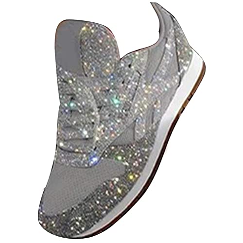 ticticlily Damen Fitness Laufschuhe Atmungsaktive laufende Turnschuhe Sportschuhe Schnüren Hallenschuhe Running Sneaker Silber 39 EU von ticticlily