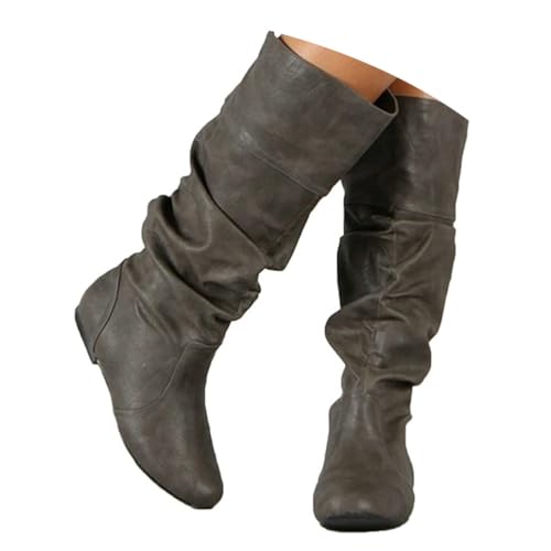 ticticlily Damen Hohe Stiefel Winter Schuhe Warme Leder Reitstiefel Niedrige mit Absatz Komfort Beiläufige Schnalle Langschaft Kniehohe Stiefel A Grau 37 EU ticticlily Damen Hohe Stiefel Winter Schuhe Warme Leder Reitstiefel Niedrige mit Absatz Komfort Beiläufige Schnalle Langschaft Kniehohe Stiefel A Grau 37 EU von ticticlily