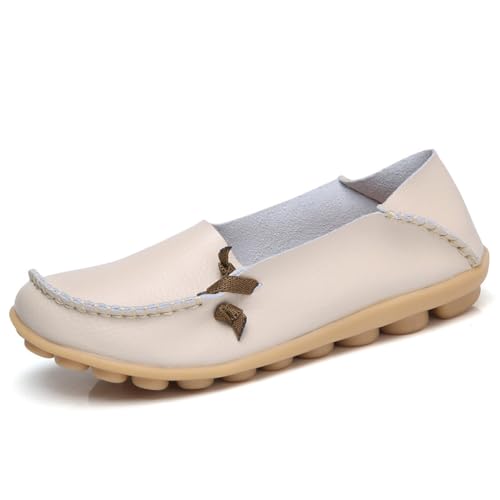 ticticlily Damen Mokassins Leder Halbschuhe Sommer Atmungsaktive Weiche Walking Schuhe Frauen Slip On Loafers B Beige 43 EU von ticticlily