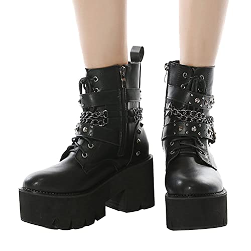 ticticlily Damen Plattform Punk PU Stiefeletten Winterstiefel Kurzschaft Stiefel Boots Plateauschuhe Motorrad Schnürstiefel H Schwarz 42 EU ticticlily Damen Plattform Punk PU Stiefeletten Winterstiefel Kurzschaft Stiefel Boots Plateauschuhe Motorrad Schnürstiefel H Schwarz 42 EU von ticticlily