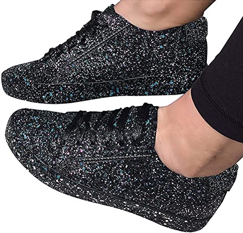 ticticlily Damen Schuhe Mode Strass Pailletten Beiläufig Sport Outdoor Leichtgewichts Laufschuhe Schnürsenkel Walkingschuhe Wanderschuhe A Schwarz 38 EU von ticticlily