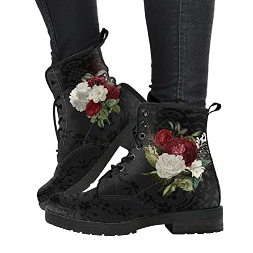 ticticlily Damen Stiefeletten Flache Stiefel Frauen Runder Zehe Schuhe Schnürstiefel Winterstiefel Retro Chelsea Stiefel A2 39 EU von ticticlily