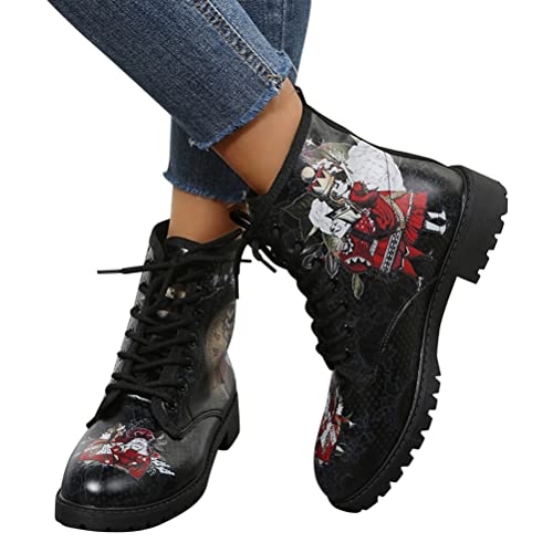 ticticlily Damen Stiefeletten Gotisch Drucken Chelsea Boots mit Blockabsatz Schnürschuhe Frühling Herbst Outdoor Kurz Stiefel A2 38 EU ticticlily Damen Stiefeletten Gotisch Drucken Chelsea Boots mit Blockabsatz Schnürschuhe Frühling Herbst Outdoor Kurz Stiefel A2 38 EU von ticticlily