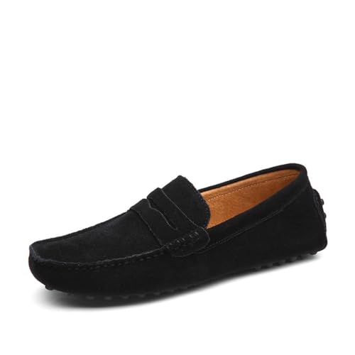 ticticlily Herren Wildleder Penny Loafers Gemütlich Fahrende Schuhe Mokassin Slippers Hausschuhe Pantoffeln A Schwarz 44 EU von ticticlily