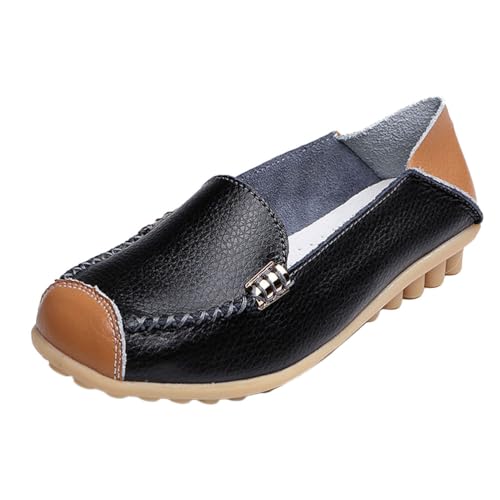 ticticlily Lässige Damen Loafers Mokassin Flache Schuhe Slip-On Mode Lässig Frauen Leder Bootsschuhe E Schwarz 43 EU von ticticlily
