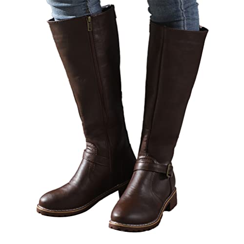 ticticlily Langschaft Stiefel Damen Hohe Stiefel mit Blockabsatz Ritterschuhe Warme Reitstiefel Langschaft Stiefel Winterschuhe Flache Stiefel Halbhohe Stiefel C Kaffee 40 EU von ticticlily