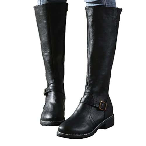 ticticlily Langschaft Stiefel Damen Hohe Stiefel mit Blockabsatz Ritterschuhe Warme Reitstiefel Langschaft Stiefel Winterschuhe Flache Stiefel Halbhohe Stiefel C Schwarz 40 EU von ticticlily