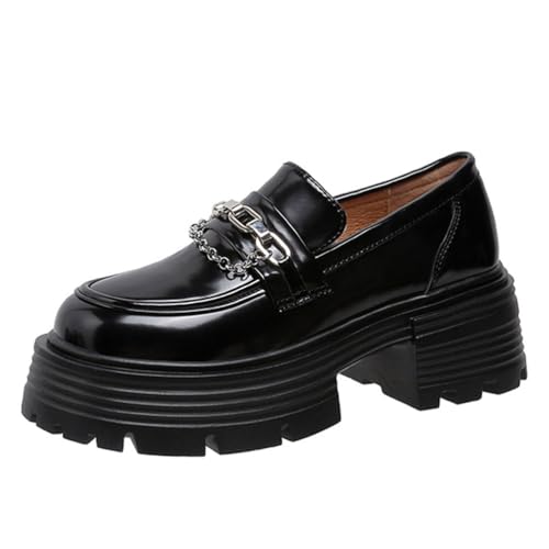 ticticlily Loafer mit Absatz Damen Schuhe mit Absatz mit Plateausohle D2 Schwarz 39 EU von ticticlily