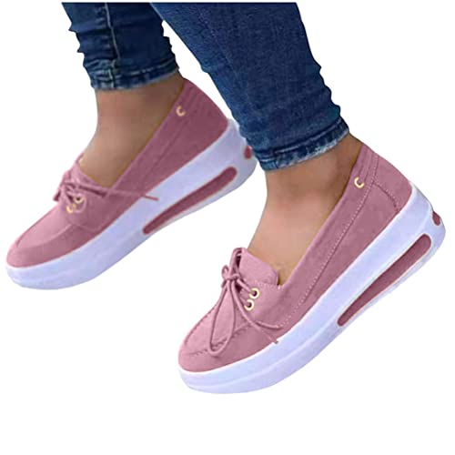 ticticlily Loafers Damen Segelschuhe Plateauschuhe Flache Platform Bootschuhe Wanderschuhe Slip-On Loafer Schuhe Casual Slippers Sommerschuhe Einzelne Schuhe A Rosa 36 EU von ticticlily