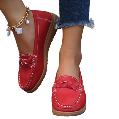 ticticlily Mokassins Damen Weiches Leder Halbschuhe rutschfest Loafers Slipper Flache Lauflernschuhe Bootsschuhe A Rot 37 EU ticticlily Mokassins Damen Weiches Leder Halbschuhe rutschfest Loafers Slipper Flache Lauflernschuhe Bootsschuhe A Rot 37 EU von ticticlily