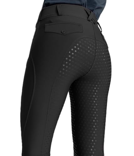 ticticlily Reitleggings Reithose Damen Silikon Vollbesatz mit Handytasche und Gürtelschlaufen Stretch Push Up Reitsport Leggings Hosen Sportswear Equestrian Pants A Schwarz M von ticticlily