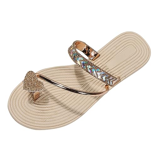 ticticlily Sandalen Damen Sommer Flip Flops Flach Zehentrenner Pantoletten mit Strass D Gold 42 von ticticlily