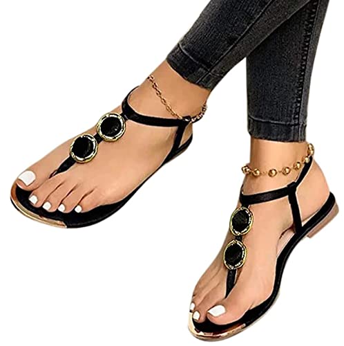 ticticlily Sandalen Damen Sommer Römische Flach Sandaletten Leicht Bequem Freizeit Sandalen Elegante Strand Schuhe Flip Flop A Schwarz 36 EU von ticticlily