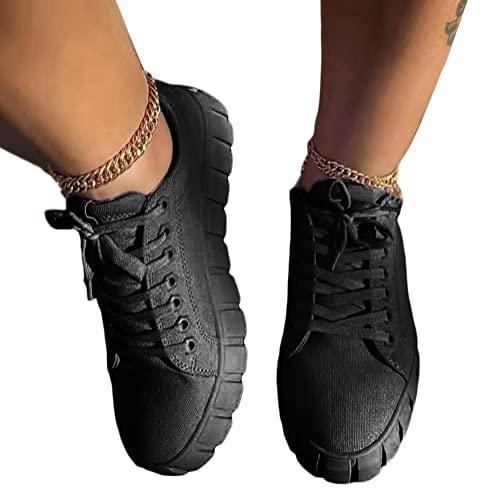 ticticlily Schuhe Damen Sommer Schnürhalbschuhe rutschfeste Damenschuhe ​Stoffschuhe Low Sneaker Freizeit Flache Sportschuhe Canvas Sneaker Bequem Turnschuhe Sommerschuhe A Schwarz 37 EU von ticticlily