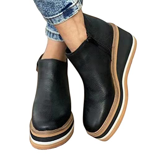 ticticlily Stiefel Damen Casual Elegant Stiefeletten Kurzschaft Boots Schneestiefel rutschfest Reißverschluss Outdoor Schwarz 42 EU von ticticlily