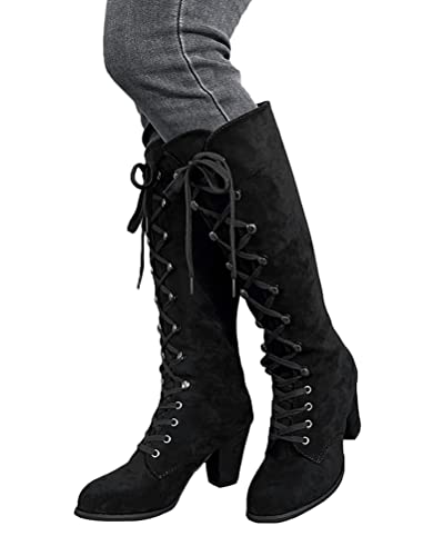 ticticlily Stiefel Damen Elegant Mid Top Stiefel Blockabsatz Hohe Schnürsenkel Stiefel Verschleißfest Ritterstiefel Schwarz 42 EU ticticlily Stiefel Damen Elegant Mid Top Stiefel Blockabsatz Hohe Schnürsenkel Stiefel Verschleißfest Ritterstiefel Schwarz 42 EU von ticticlily