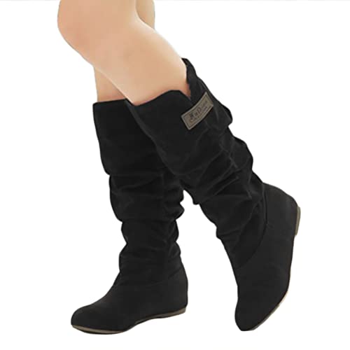 ticticlily Stiefel Damen Lange Stiefel Slip-On Langschaftstiefel Wildleder Warme Kniehoch Stiefel Hohe Stiefel Overknees C Schwarz 36 EU von ticticlily