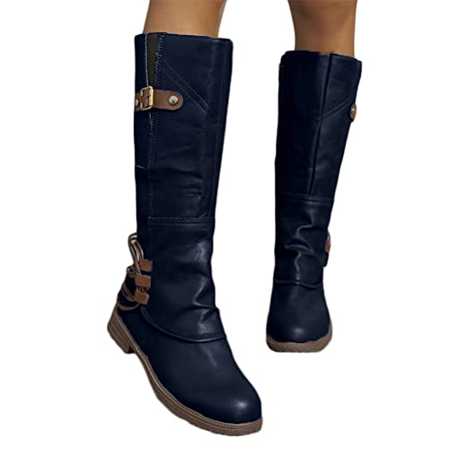 ticticlily Stiefel Damen Langer Schaft Warme Leder Stiefel Flach Vintage Ritter Stiefel Herbst Winter Langschaft Stiefel Winterschuhe B Blau 35 EU ticticlily Stiefel Damen Langer Schaft Warme Leder Stiefel Flach Vintage Ritter Stiefel Herbst Winter Langschaft Stiefel Winterschuhe B Blau 35 EU von ticticlily