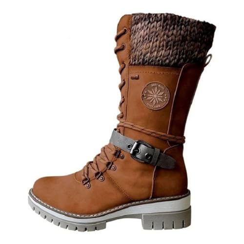 ticticlily Winterstiefel Damen Wasserdicht Gefüttert Mittelhoher Schneestiefel Schlupfstiefel Thermostiefel Mid Calf Boots Dauerhaft Round Toe Stiefel Braun 39 EU von ticticlily