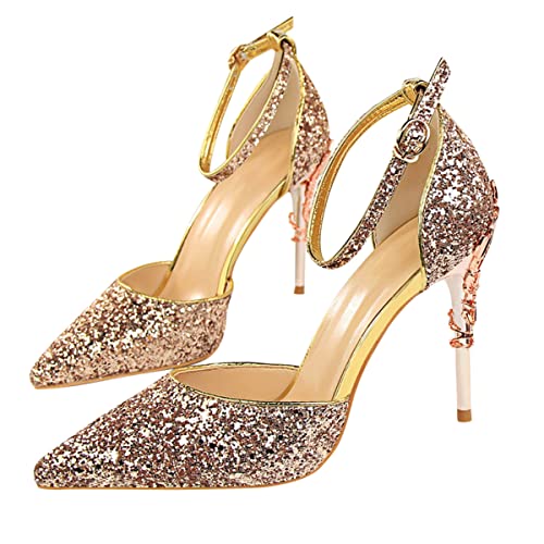 ticticlily Women's Pointed Toe Court Shoes with Ankle Strap and Kitten Heel Party Hochzeit Heels A Champagner 39 EU ticticlily Women's Pointed Toe Court Shoes with Ankle Strap and Kitten Heel Party Hochzeit Heels A Champagner 39 EU von ticticlily