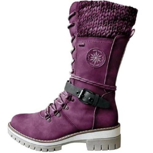 ticticlily wasserdichte Knie-Schneestiefel für Damen Warm Gefütterte rutschfest Winterstiefel Halbschaft Schnürstiefe Violett 39 EU ticticlily wasserdichte Knie-Schneestiefel für Damen Warm Gefütterte rutschfest Winterstiefel Halbschaft Schnürstiefe Violett 39 EU von ticticlily
