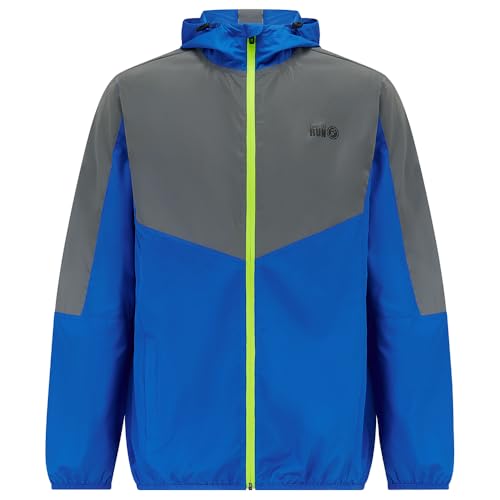 Time To Run Herren-Laufjacke mit Kapuze, winddicht, reflektierend, hohe Sichtbarkeit, leicht, ideal für Outdoor-Sportarten, groß, Blau/Silber von time to run