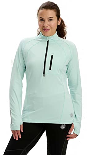 time to run Langarm-Thermo Laufshirt, Quick Dry Funktionsshirt Oberteil für Damen mit Reißverschluss am Ausschnitt Und EIN Tasche Ideal für Fitnesssport 42 Minze von time to run