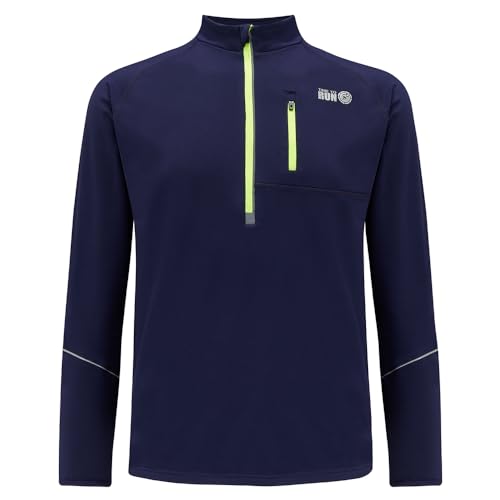 time to run Langarm-Thermo Laufshirt, Quick Dry Funktionsshirt Oberteil für Herren mit Reißverschluss am Ausschnitt Und EIN Tasche Ideal für Fitnesssport XL Peacoat von time to run