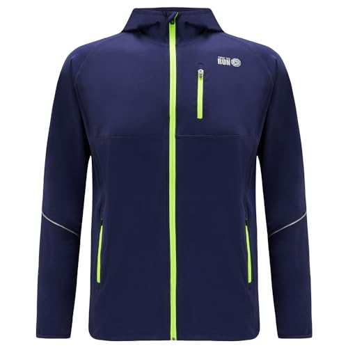 time to run Thermo-Laufjacke für Herren mit Frontreißverschluss Kapuze und Taschen S Peacoat von time to run