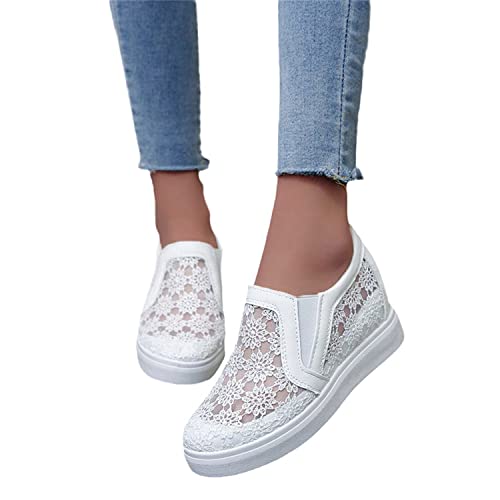 tinbarry Damen Canvas Plateau Sneaker Low Cut Wanderhalbschuhe Elegant mit Spitze Sommerschuhe Netz Laufschuhe Sportschuhe Platform Slip On Schuhe Mesh Freizeitschuhe Loafers von tinbarry