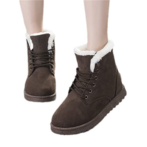 Winter Booties Schuhe mit Gefüttert, Winterstiefel Flauschige Schneestiefel Lace Up Ankle Boots, Winterschuhe Damen Wasserdichte Warme Schneestiefel, Walking Outdoor Schuhe Sneaker Winterboots von tinetill