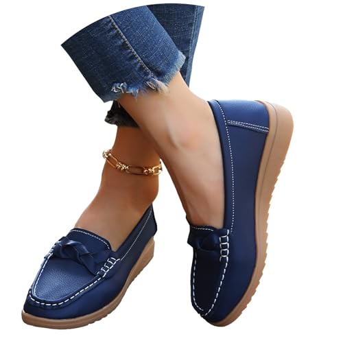 tinetill Mokassins Damen Schuhe Bootsschuhe Vintage Weiches Leder Halbschuhe Sommer rutschfest Loafers Flache Wanderschuhe Freizeit Lauflernschuhe von tinetill