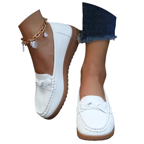 tinetill Mokassins Damen Schuhe Bootsschuhe Vintage Weiches Leder Halbschuhe Sommer rutschfest Loafers Flache Wanderschuhe Freizeit Lauflernschuhe von tinetill