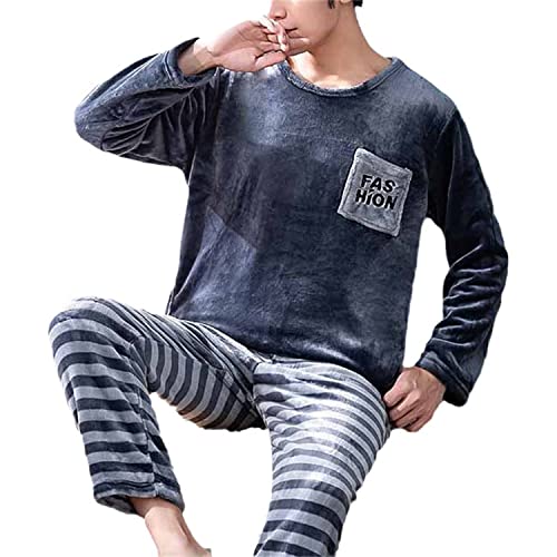 tinetill Nachtwäsche Herren Schlafanzug Warm Fleece Pyjama Set Winter Langarm Shirt und Pyjamahose Schlafhose Zweiteilig Fleece Loungewear von tinetill