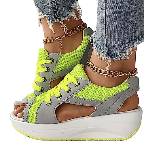 tinetill Sandalen Damen Muffin Schnüren Schuhe Open Toe Aushöhlen Sommerschuhe Fisch Mund Schuhe Plateau Bequem Tennisschuhe Atmungsaktive Mesh Sport Damenschuhe von tinetill