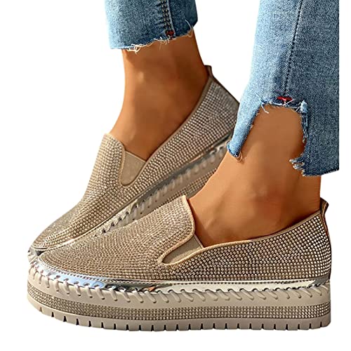 tinetill Sneaker Damen Strass Sneaker Pailletten Laufschuhe Plateau Flache Schuhe Glitzer Loafers Turnschuhe Freizeitschuhe Slip-On Halbschuhe Pailletten Walkingschuhe von tinetill