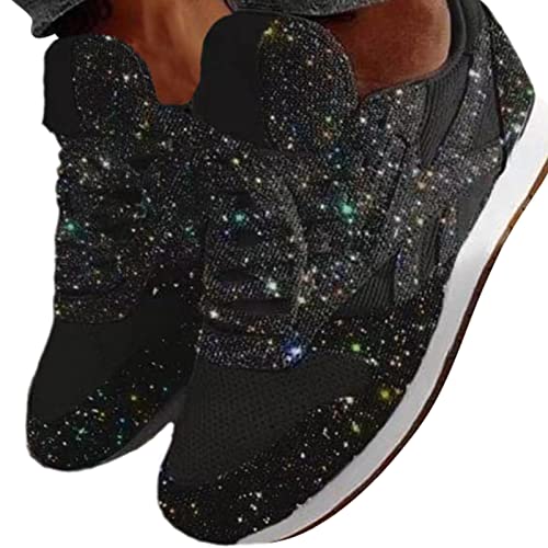 tinetill Turnschuhe Frauen Glitzer Sneaker Paillettes Slip On Sportschuhe Freizeitschuhe Bequeme Segeltuchschuhe Damen Schuhe Canvas Walkingschuhe von tinetill