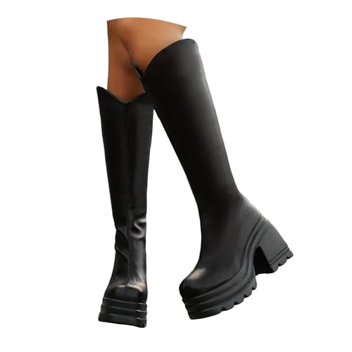 tinetill Winterstiefel Damen Winterschuhe, Biker Boots Damen Bequeme Stiefel,Frauen Schwarz Elastisch Stiefel,Overknees Stiefel Damen Boots Schnürstiefel,Frauen Kniehoch Langschaft von tinetill