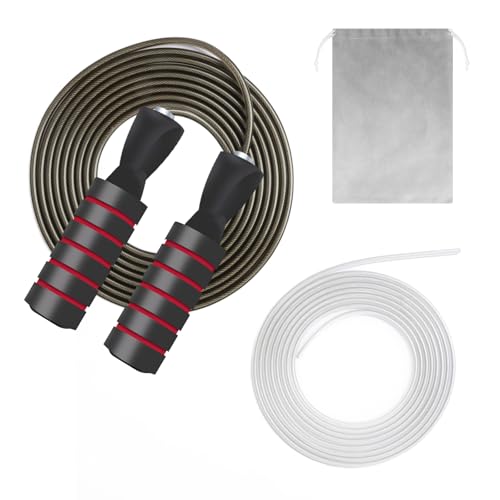 Springseil mit 2 Springseilen, verstellbare Stahl-Springseile, 4 mm verwicklungsfreies Springseilkabel für Damen, Herren und Kinder, Training & Figurformung Springseil mit 2 Springseilen, verstellbare Stahl-Springseile, 4 mm verwicklungsfreies Springseilkabel für Damen, Herren und Kinder, Training & Figurformung von tofeer