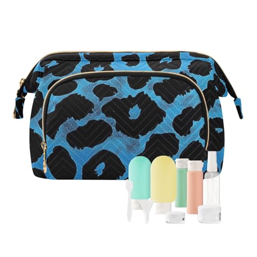 tplaotee Reise-Make-up-Tasche, tragbar, für Damen, mit Leopardenmuster, Blau / Schwarz, Blau / Schwarz mit Leopardenmuster, 1 size von tplaotee