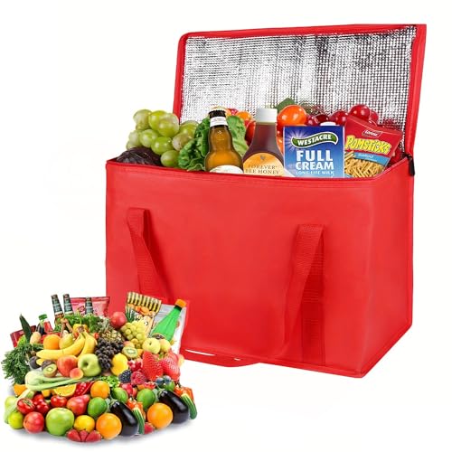 Faltbare Kühltasche - 30L Kühlbox,Groß faltbar Kühlkorb, Isoliertasche, für Büro Arbeit Outdoor Reisen Ideal als Isoliertasche, Einkaufskorb, Picknicktasche(Rot, 41 x 23 x 33 cm) von trabag