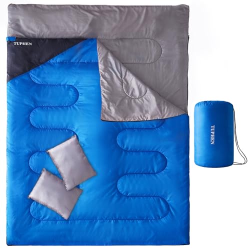 Tuphen Doppelschlafsack, Schlafsack mit 2 Kissen, Queen Size XL Tasche für 2 Personen, kaltes warmes Wetter- 3 Jahreszeiten, wasserdicht Erwachsene Schlafsack für Camping, Backpacking oder Wandern Tuphen Doppelschlafsack, Schlafsack mit 2 Kissen, Queen Size XL Tasche für 2 Personen, kaltes warmes Wetter- 3 Jahreszeiten, wasserdicht Erwachsene Schlafsack für Camping, Backpacking oder Wandern von tuphen