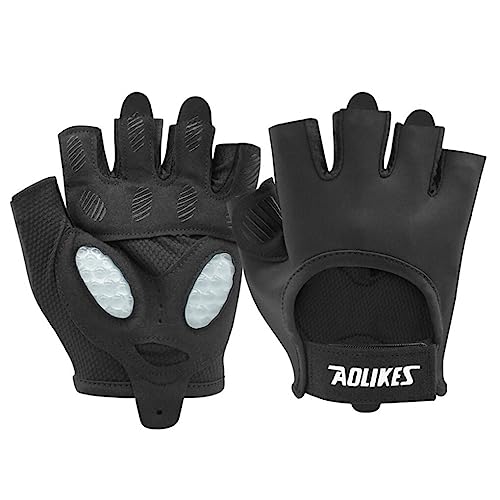 tuwiwol 2 Stück Fitness Handschuhe Bodybuilding Verstellbare Hantel Workout Atmungsaktive Halbfinger Handschuhe für das Training, Schwarz, M von tuwiwol